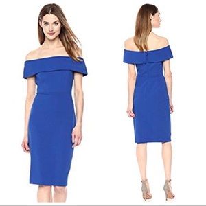 calvin klein blue off the shoulder dress
